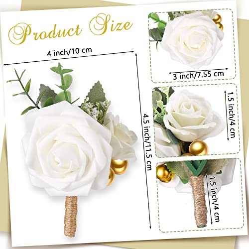 MTLEE 15 Pcs Burgundy Boutonniere for Men Rose Wedding Boutonniere with Pin Groom Groomsmen Buttonholes Man Suit Corsage for Vintage Wedding Ceremony Anniversary Dinner - color: White, style: Classic