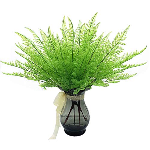 Artificial Plants, Fake Fern Plastic Shrubs Greenery Bushes Grass Home Garden four seasons Outdoor UV Resistant Window Box Verandah Planter Filler Indoor Wedding Decor DIY Christmas Decoration 2 Pack - color: Fern Leaves - 2 Pack