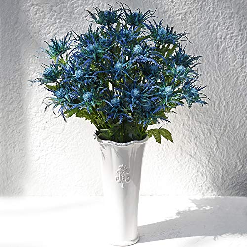 FiveSeasonStuff Real Size Artificial Thistle Flowers Real Touch 8 Stems Rustic Blue Thistle Decor Spray Eryngium | Sea Holly for Wedding Bouquet Centerpiece 26 inches - color: Rustic Blue