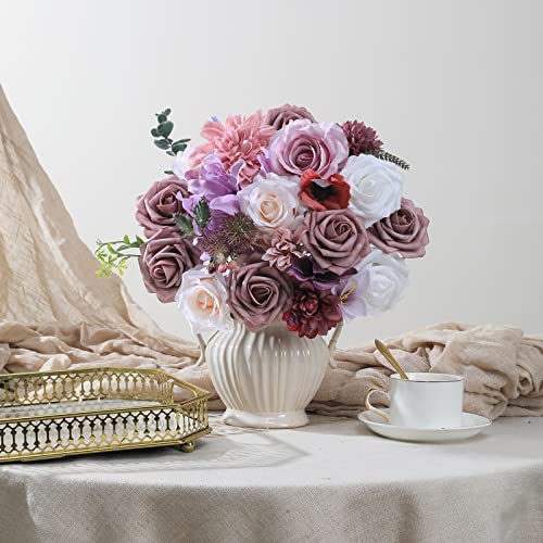 Garisey Artificial Flowers Combo for DIY Wedding Bouquets Combo Centerpieces Arrangements Party Bridal Baby Shower Home Decorations-Purple - color: Purple