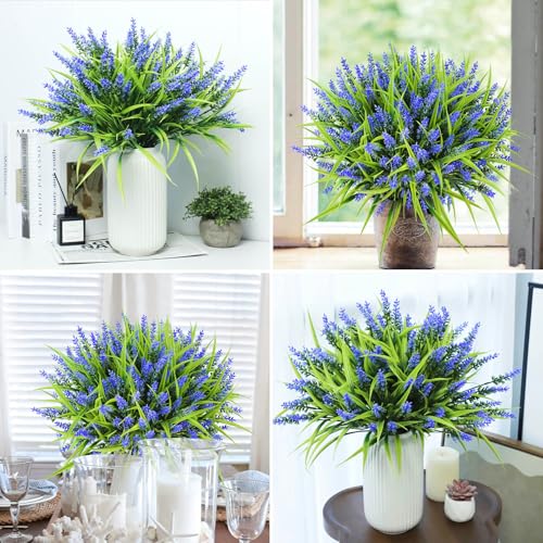 Ouddy Decor 24 Bundles Artificial Flowers for Outdoors, Fake Lavender Flowers Monkey Grass Faux Plastic Plants Shrubs UV Resistant for Porch Garden Window Box Office Home Decorations, Purple - color: Purple