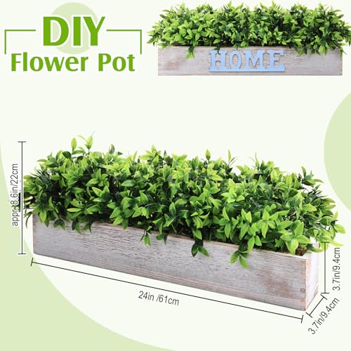 Lyrow 2 Pack 24 '' Artificial Eucalyptus Plants in Rectangular Rustic Wooden Planter Box Faux Potted Herb Plant Greenery Centerpiece for Cabinet Windowsill Table Shelf Wedding Decor (Whitewashed) - color: White, size: 24 ''