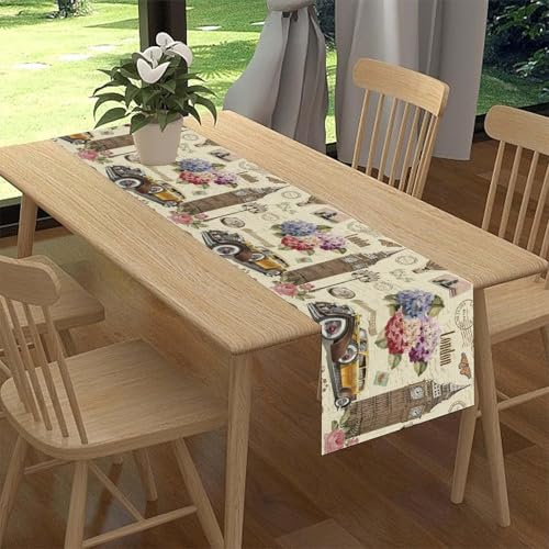 British Table Runner, Seasonal Vintage Floral England London Culture Element Coffee Table Center Decor for Home Kitchen Dining Patio Holiday Party Table Decorations 13x36 inches - color: Tr-england01, size: 13x36" Table Runner
