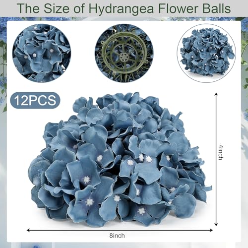 Hydrangea Flower Balls for Centerpieces - 12 PCS Artificial Floral Arrangement with Base, 8.27 Inch Diameter Fake Silk Kissing Ball for Wedding Table Home Party Decor - Dusty Blue - color: Dusty Blue-8 Inch-12 Pcs, size: Small Size