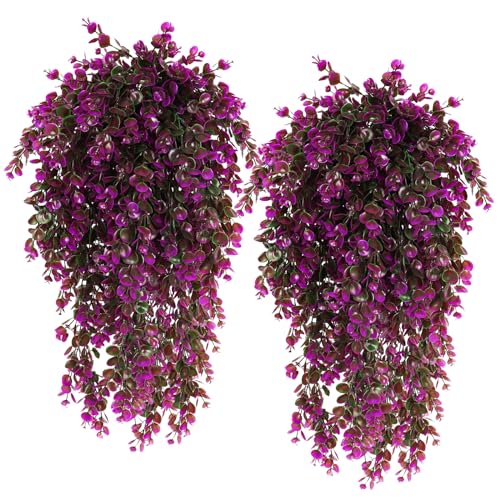 RECUTMS 4Pcs 29.9 Inch Fake Hanging Eucalyptus Plants, UV Resistant Plastic Fuchsia Artificial Ferns for Outdoor Home Room Garden Wedding Party Porch Wall Shelf Indoor Creeping Jenny Greenery Decor - color: Mauve