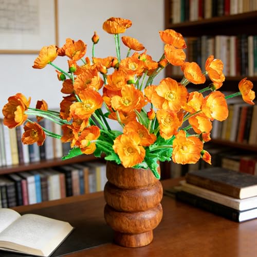 HCTCPALS Artificial Poppy Flowers, Orange, 6 Pcs, 23.5" | Silk Material, UV Resistant, Realistic Design, Indoor/Outdoor Use, Hanging Planter Decoration - color: Poppy Yellow