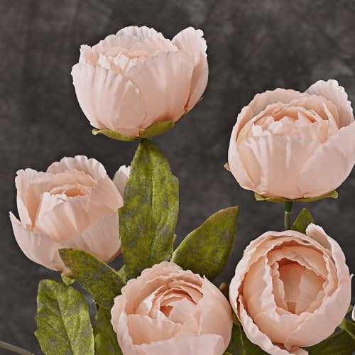 Waipfaru 6 Pcs Faux Peonies Artificial Flowers for Vase, 27" Fake Silk Peonies Flowers for Wedding, Vase Filler Champagne Flowers for DIY Bouquets Centerpieces Bridal Shower Office Decor - color: Champagne, size: 6Pcs