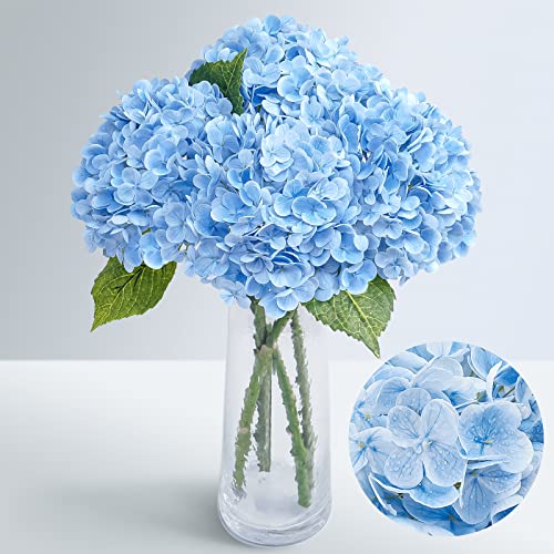 Waipfaru 21" Real Touch Blue Hydrangea Artificial Flowers with Long Stem & Leaves, Full Latex Faux Hydrangea Flowers for Home Decor Party Floral Arrangements Wedding Bouquets Centerpieces, 4Pcs - color: Blue, size: 4pcs