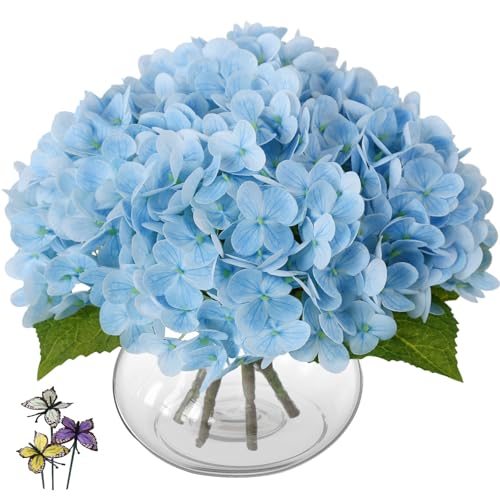 Leftover Hydrangea Artificial Flowers with Vase,Blue Real Touch Hydrangea Flowers with Butterfly,Faux Hydrangea Flowers for Floral Centerpieces for Tables,Home Decor,Wedding Decor,Coffee Table Decor - color: Blue Hydrangea