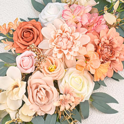 Burnt Orange Artificial Wedding Arch Flowers Set of 2, Fall Wedding Arch Floral Swags for Ceremony, Reception Welcome Sign, Backdrop Decoration - color: Orange
