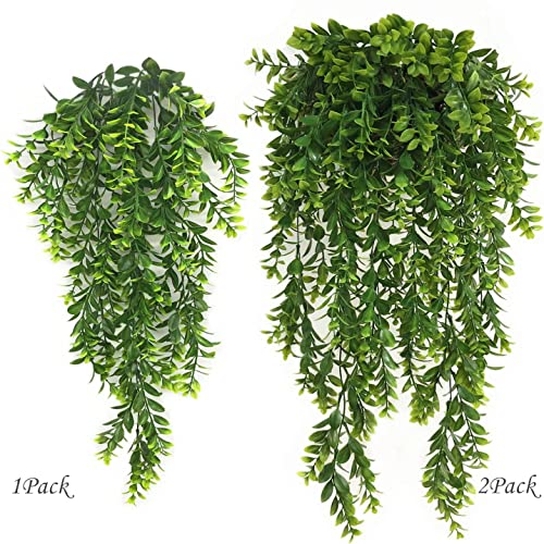 Artificial Hanging Vines, Fake Greenery Ivy Plastic Leaves Plants Faux Plant Foliage for Wedding Party Home Garden Wall Office Bedroom Decoration Indoor Outdoor Baskets Lights DIY Table Decor - 4 Pack - color: Green Leaves Hanging Vine / 4 Pack
