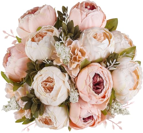 Mkono Peonies Artificial Flowers, 2 Packs 13 Stems Faux Peony Flowers Real Touch Fake Silk Bouquet for Arrangements Dining Table Centerpieces for Kitchen Bridal Wedding Party (2, Light Pink) - color: Light Pink