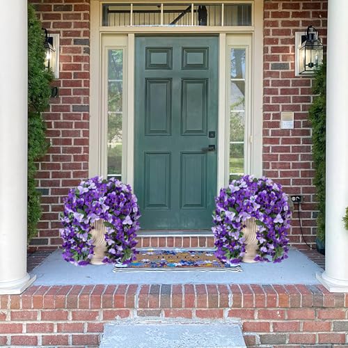 INXUGAO 2 pcs Artificial Faux Bougainvillea Flowers Plants for Outdoor Outside Summer Decoration, Fake Silk UV Resistant Long Trailing Vines for Front Door Porch Planter Balcony (Purple Dark Purple) - color: Purple Dark Purple