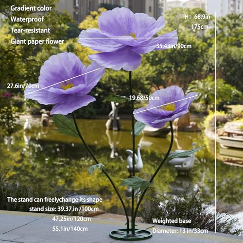 Giant Flowers,Oversized Artificial Flower with Gradient Petals,Large Paper Floral Decor with Stand for Wedding Backdrops, Event Parties, Photo Booth Props, Home Decoration (Purple) - color: Purple