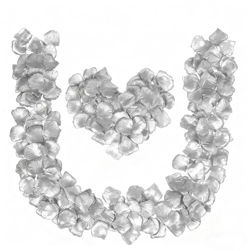 Grever 1000 Pieces Artificial Silver Silk Rose Petals Faux Flowers for Wedding Valentines Proposal Anniversary New Year and Romantic Party Decoration (Silver) - color: Silver