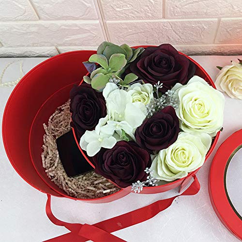 BBJ WRAPS Flower Box with Lid for Arrangements, Double Layers Rotating Drawer Luxury Round Flower Bouquet Gift Boxes Packaging, 1 Set, 7.5"(D) x 6.5"(H) (Red) - color: Red Round