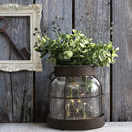 Vintage Glass Farmhouse Vase, Rustic Lantern Decor with Plants Flowers Lights Vintage Style Vases for Home Decor Floral Arrangement Hostess Gift - color: Vase+greenery+light