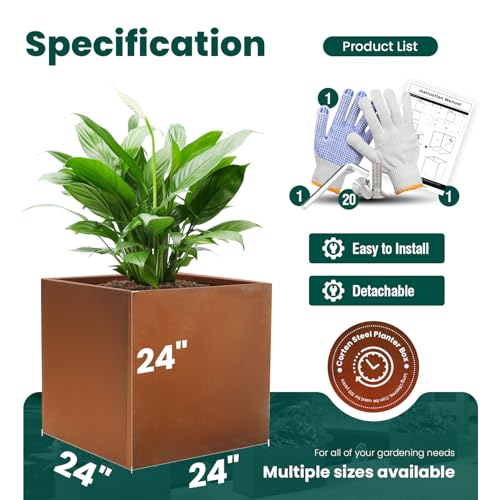 Corten Steel Planter Box Large Outdoor Planter 24 Inch Square Cube Planters Rustic Metal Garden Planter for Commercial Residential Patio and Yard - color: Rust, size: 24" L x 24" W x 24" H