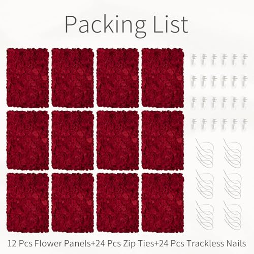 Flower Wall Panel Backdrop: 12 Pcs 24 x 16 Inch Red Artificial Hydrangea Floral Panels - color: Red, size: 12 PCS