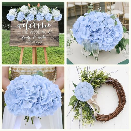 AVIVIHO 65pcs Baby Blue Fake Flowers Hydrangea Artificial Flowers Bulk (Not Squished, No Steaming Need) Silk Flowers with Stems for Home Weddings,Table Centerpieces,Party Arch Decorations - color: Baby Blue, size: Medium