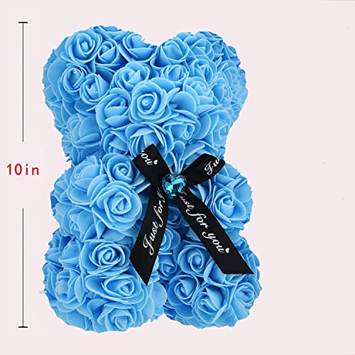 Lgv Flower Rose Bear,Romantic Gift for Valentine's Mother's Day, Christmas, Birthday,Girl Friend Her Mom Female Wife with Artificial Heart-Shaped Diamonds, Light Blue - color: Light Blue