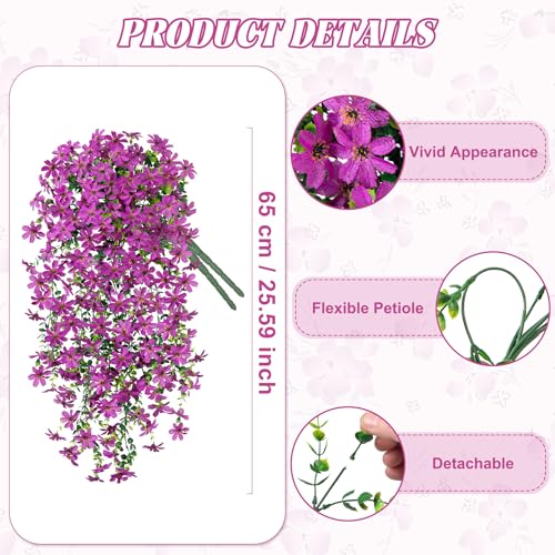 Hrobek 2 PCS Artificial Hanging Flowers Outdoor Spring Summer Decoration, Fake Hanging Vine Plants UV Resistant, Faux Daisy Flower Eucalyptus for Outside Home Indoor Porch - color: B-purple