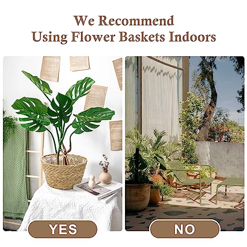 Athaliah Woven Plant Basket Set of 3 with Plastic Liner, Indoor Planter Baskets for Floor Plants, Water Hyacinth & Corn Husk Basket Planters, Decorative Rustic Boho Home Decor