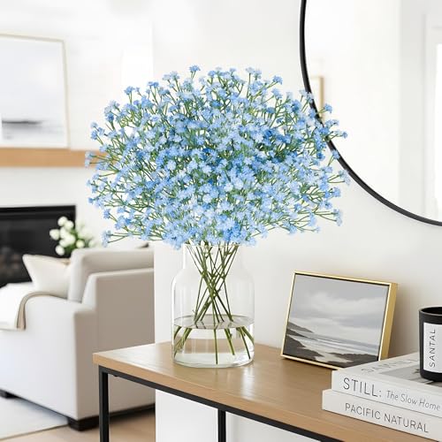 N&T NIETING Babys Breath Artificial Flowers Bulk, 15Pcs Fake Gypsophila Bouquet Flowers Real Touch Faux Babies Breath Arrangement for Wedding Floral Party Home Centerpieces Vase Decoration, Blue - color: Blue, size: 15pcs-Standard