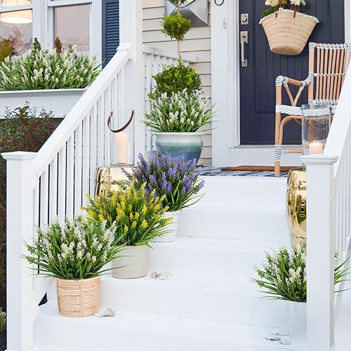 RECUTMS 12Pcs Artificial Plants & Flowers for Outside Outdoor Artificial Flowers Fake Outdoor Plants Faux UV Resistant Flower Plastic Shrubs Indoor Outside Hanging Decorations(White) - color: White