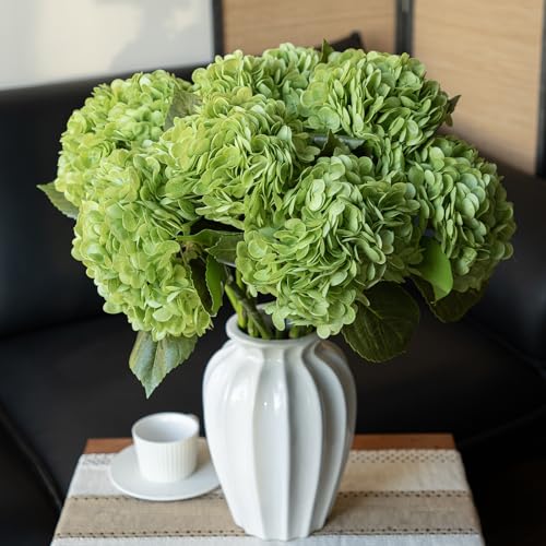 DUYONE 22" Real Soft Touch Hydrangea Artificial Flowers Realistic,Large Long Stem Fake Flowers Full Latex Faux,Wedding Bouquet,Party Home Decor,Garden Office Room Table Centerpieces Green 4pcs - color: Green, size: 4Pcs