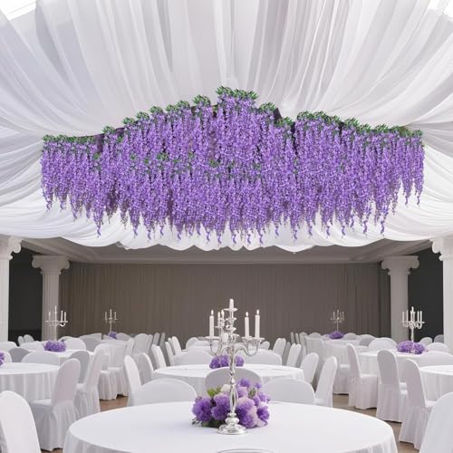 BSMYBO 30 Branches Wisteria Hanging Flowers Purple Artificial Wisteria Hanging Flowers Garlands Vine for Wedding Arch Party Ceremony Home Garden Backdrop Wall Decoration (2 Pack) - color: Purple, size: 2 Pack