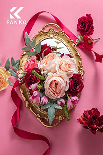 FANKO Artificial Flowers for DIY Bouquet, Burgundy Pink Champagne Faux Rose, Fake Flower Rose Peony for Vase, Floral Arrangement, Centerpieces, Wedding, Home Decor, Party Decoration - color: Light Shimmer Peach & Burgundy (Deluxe)