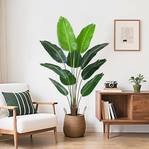 Artificial Tree Bird of Paradise Artificial Plant, 5 Ft Faux Tropical Plant Palm Tree with Leaves Trunks Faux Banana Leaf Tree for Home Decor Living Room Indoor Outdoor Office - size: 5ft