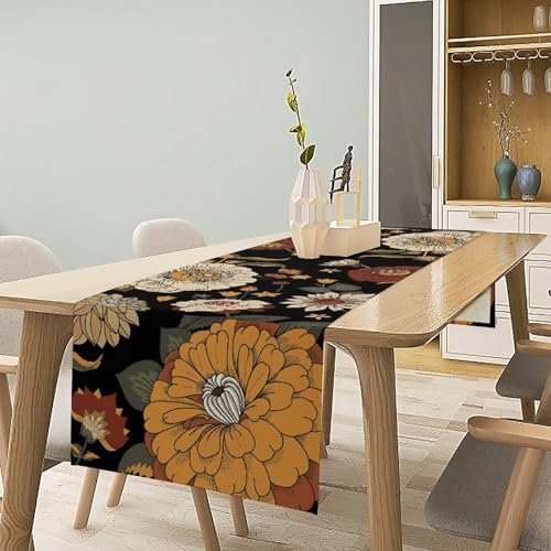 Vintage Boho Florals Table Runner Rustic Botanical Bohemian Abstract Flowers Mid Century Tropical Leaves Dinner Runner for Farmhouse Country Kitchen Party Holiday 36X13inch - color: Bohoflower-13, size: L36"x W13"