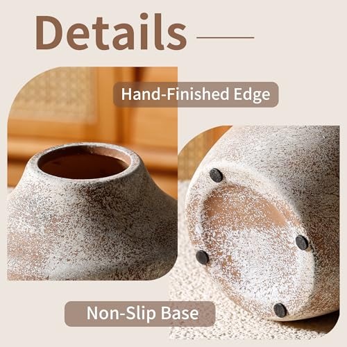 Ceramic Rustic Flower Vase, 5.12 Inch Pottery Modern Vase for Shelf, Tabletop, Vintage Farmhouse Home Decor for Coffee Table, Living Room, Mantle, Fireplace, Entryway - color: Rustic 5.12 Inch