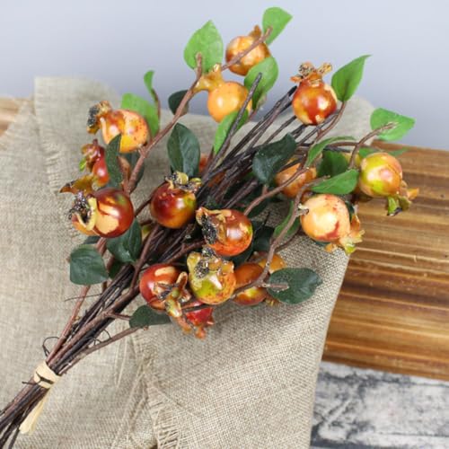 COHEALI Simulation Pomegranate Flower 5Pcs Artificial Rosehip Berries Floral Christmas Floral Picks Sprays Floral Arrangement