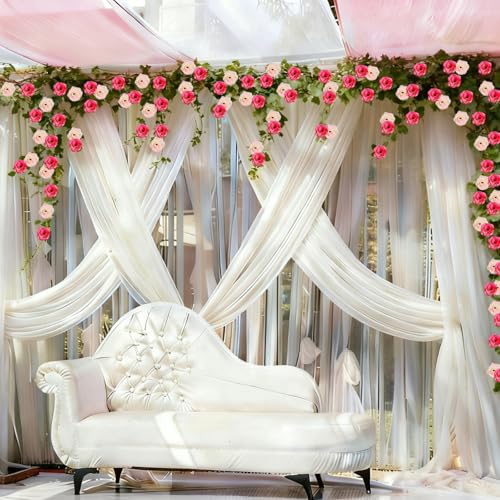 4Pcs Artificial Rose Vines Flowers with Green Leaves Fake Hanging Plants Faux Floral Garland for Home Garden Arch Wall Art Decor,Christmas Anniversary Wedding Birthday Party Decoration (Pink) - color: Pink, size: 4Pcs-small rose