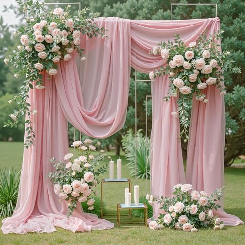 Wedding Arch Draping Fabric, 1 Panel 18FT Dusty Rose Sheer Backdrop Curtain Chiffon Fabric Drapery Voile Scarf Draping Panels for Wedding Archway Ceremony Curtain Valance Party Decoration - color: Dusty Rose, size: (1 Panel )6 Yards/18ft