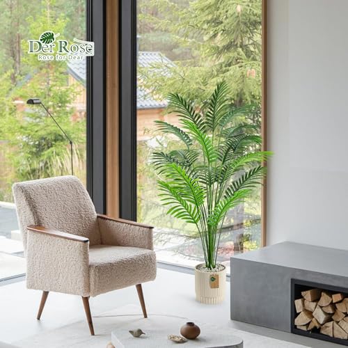 Der Rose 44'' Artificial Palm Tree Large Fake Tropical Faux Plants Indoor and Outdoor Tall for Home Bathroom Porch Outside Patio Decor (Light Beige Pot) - size: 44"-LIGHT BEIGE