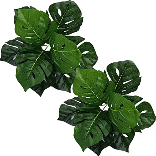 PASYOU Artificial Plants Fake Tropical Monstera Shrubs Decoration Faux Turtle Palm Leaves Stems Bushes Plant for Outdoor Indoor Greenery Garden Party Wedding Office DIY Floral Arrangement Decor 2 Pack - color: Monstera Shrubs - 2 Pack