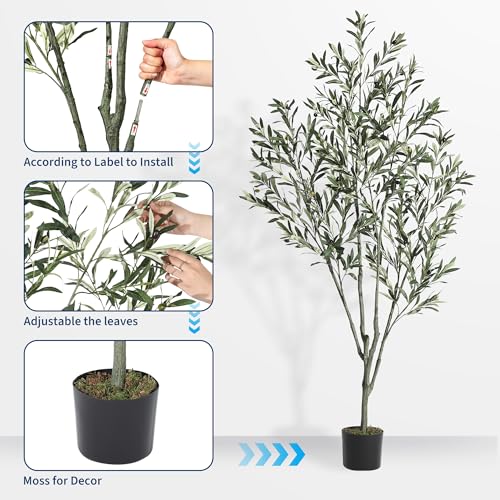 Garvee 6FT Artificial Olive Tree, Fake Olive Tree with Realistic Leaves and Fruits, Faux Floor Plant in Pot for Indoor Outdoor Home Living Room Office Garden Decor, Housewarming Gift