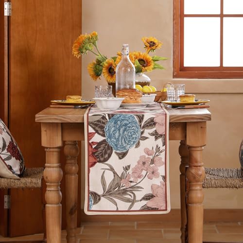 bilin gaier Linen Floral Table Runner 118 Inches Long,Vintage Rustic Farmhouse Blue and Red Flower Table Runners,Table Decoration for Coffee & Dining Table Home Party Kitchen.12 x118-Burgundyred - color: Burgundyred, size: 12"*118"