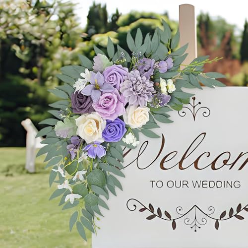 Purple Wedding Arch Flowers Set of 2, Artificial Arch Faux Flower for Centerpieces Party Home Decor, Ceremony Retirement, Birthday, Photo Backdrop Decor (Purple) - color: Purple