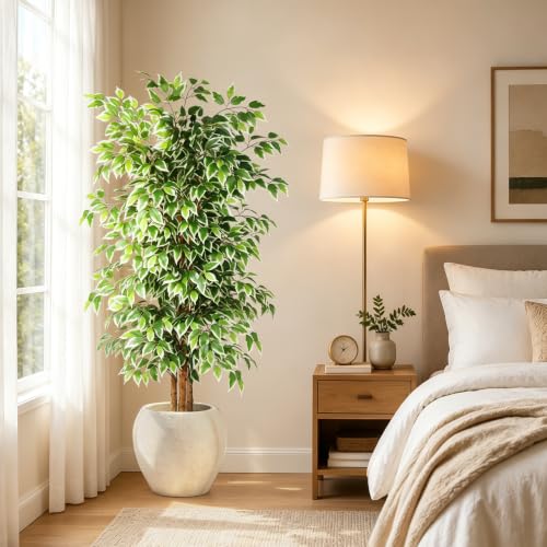 GTIDEA 6ft Ficus Artificial Tree, Tall Faux Trees Indoor with Natural Trunk and Fake Silk Tree Fake Plants for Home Decor Living Room Outdoor Balcony House Office (NO VASE Included) - color: 6ft Ficus Tree (No Vase)