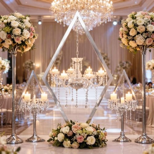 European Romantic Diamond Candle Holder, Metal Creative Wedding Table Decor for Western Food, Party, and Wedding Props (Sliver, 2PCS) - color: Silver, size: 2PCS
