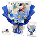 Giegxin Large Graduation Bear Flower Bouquet Set 2026 Crochet Graduation Bouquet Gift Hand Knitted Tulip Daisy Sunflower Rose Bouquets Greeting Card Gift Bag for Wedding Birthday Party Favors(Blue) - color: Blue