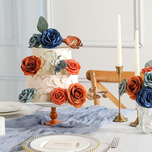 Garisey Artificial Flowers Combo for DIY Wedding Bouquets Combo Centerpieces Arrangements Party Bridal Baby Shower Home Decorations-Teal&Terracotta - color: Teal & Terracotta