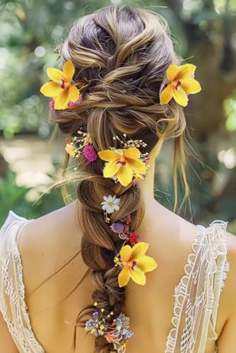 IPOPU Yellow 5 Pcs Artificial Orchids That Look Real Real Touch Latex Orchid Fake Flowers for Living Room Bathroom Kitchen Wedding and Engagement Centerpiece Arrangement - color: Yellow