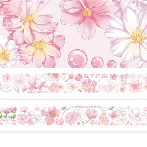 1Roll Laser Flower Wide PET Tape, Floral Decorative Transparent Tape Adhesive Crafts Tapes for DIY Journals Planners Scrapbook Supplies