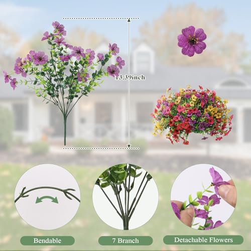 Artificial Flowers for Outdoors 12 Bundles, UV Resistant Colorful Fake Silk Flower Outdoor Planter Garden Decor Indoor Decorations - color: Mix Red Yellow Purple Hot Pink, size: 12PCS
